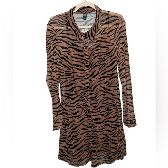 Wild fable Animal print Zebra print sheer shirt dress with shell, M NWT - Picture 4 of 7